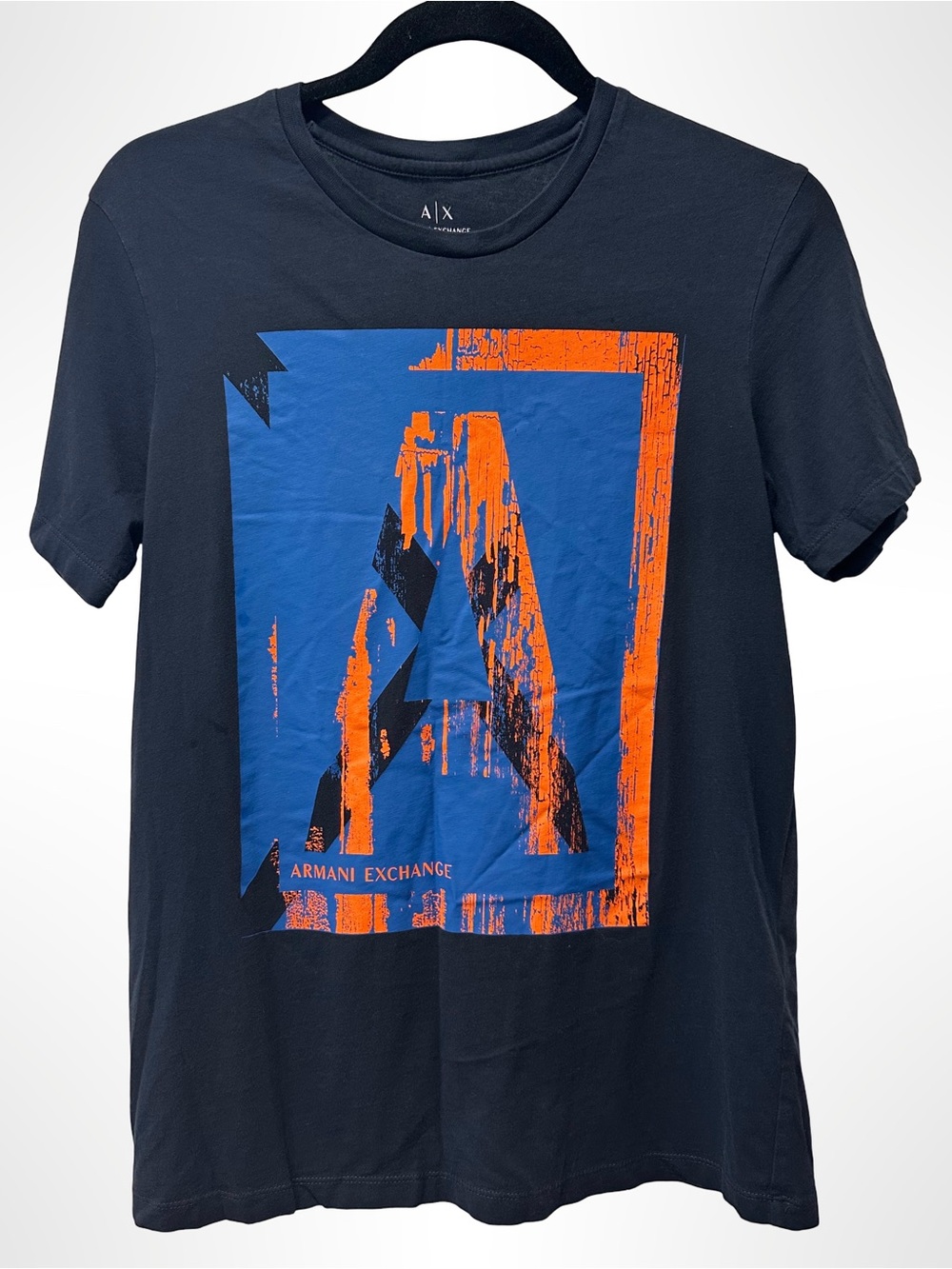 Armani Exchange Navy T-Shirt with Blue and Orange Graphic